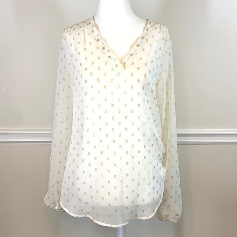 MAURICES Sheer Cream Long Sleeve Blouse S